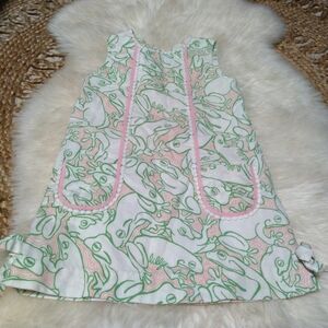 Lilly Pulitzer Originals girls dress pink lily green hidden frogs Size 5